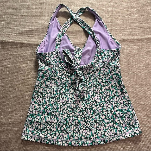Athleta XS Floral Crisscross Active Tankini Top - Green/Purple/White - Picture 2 of 7